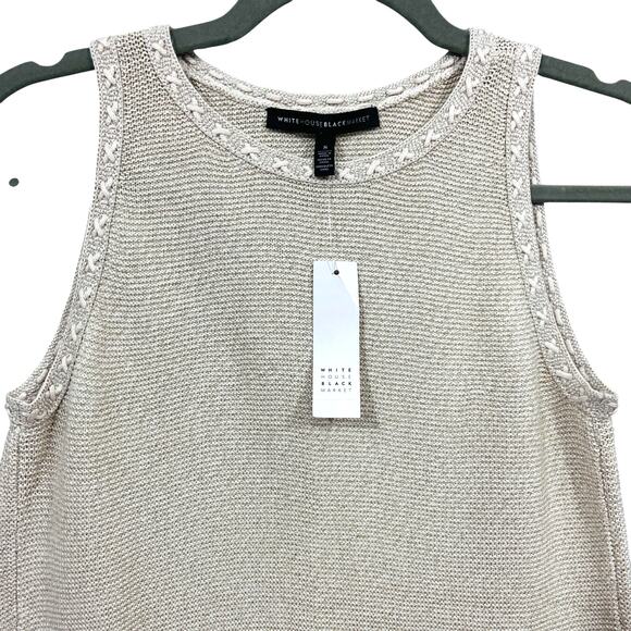 Nwt White House Black Market Knit Sweater Tank Metallic Oat Top Small - Picture 2 of 10